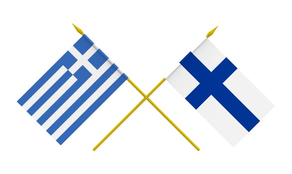 Flags of Finland and Greece, 3d render, isolated