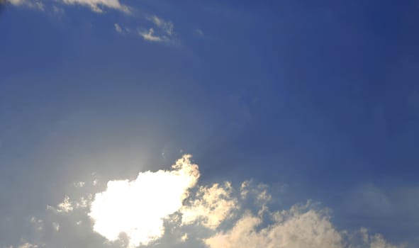 Blue sky and white clouds and the sun