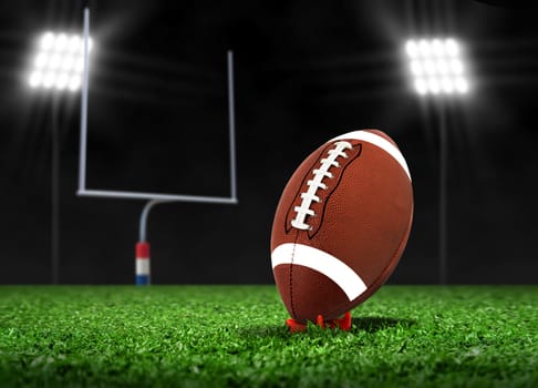 Football Ball On Grass under Spotlights