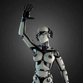 woman cyborg of steel and white plastic