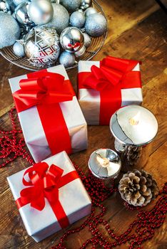 Christmas gift box with christmas balls 