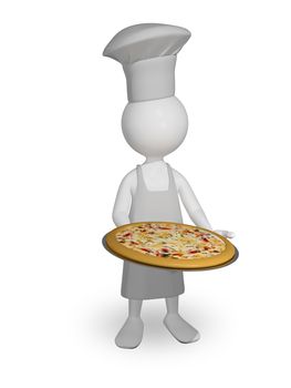 abstract illustration a chef with pizza on a tray