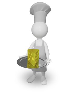 abstract illustration a chef with a cheese on a tray
