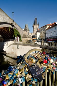 locks of love near the Charles bridge in Prague