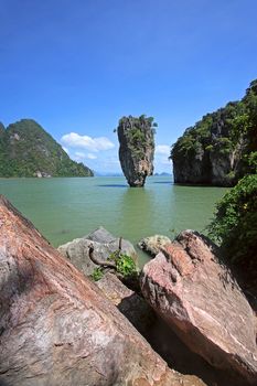 View of the James Bond Island, Thailand, tropical landscape.