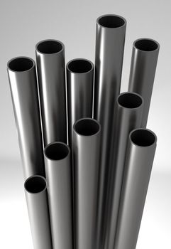 3D render of Metal(steel or aluminum) tubes. 