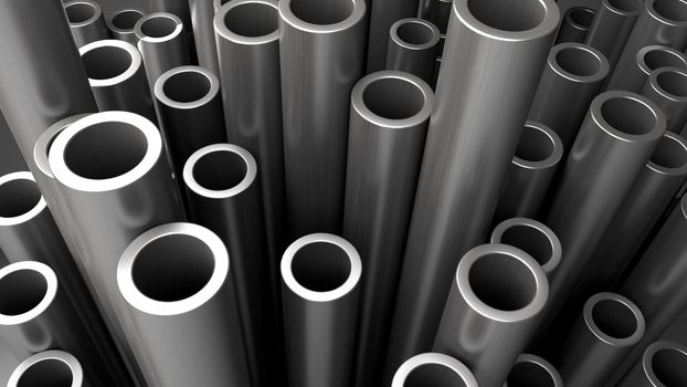 3D render of Stack of steel pipes.