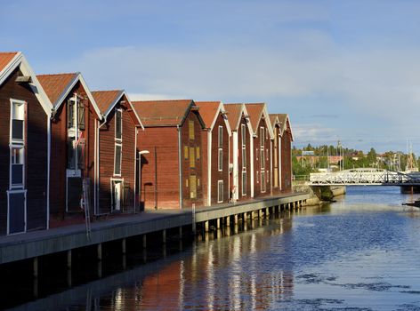 The sund kanal in Hudiksvall with the Fisherman houses