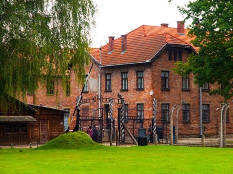 Entrance to the Auschwitz (Oswiecim) concentration camp (Poland)