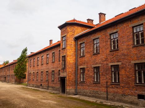 Brick building Auschwitz (Oswiecim) concentration camp (Poland)