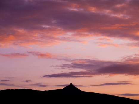 Silhouette of Jested mountain in the evening (Czech Republic)