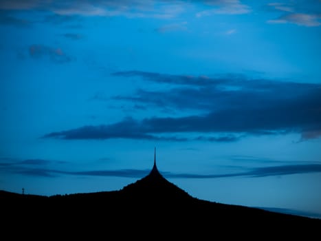 Silhouette of Jested mountain in the evening (Czech Republic)