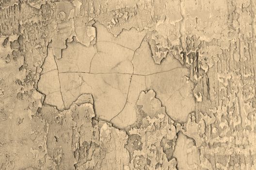 Beige Damaged Obsolete Cement Wall Background closeup