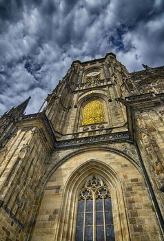 Typical ancient medieval architecture in Prague - summer season