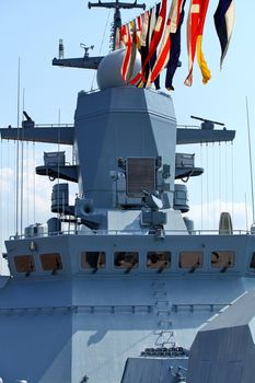 military naval flags on a warship 