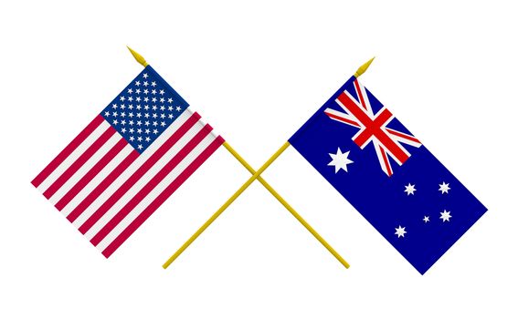 Flags of Australia and USA, 3d render, isolated on white