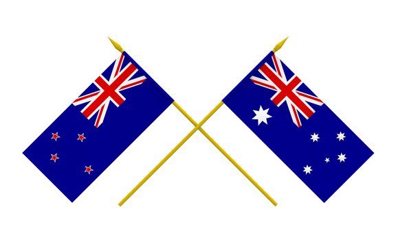 Flags of Australia and New Zealand, 3d render, isolated on white