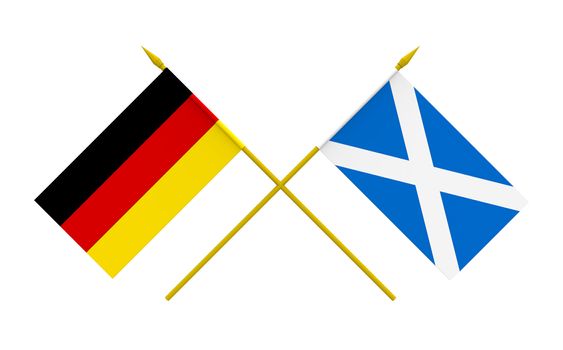 Flags of Germany and Scotland, 3d render, isolated