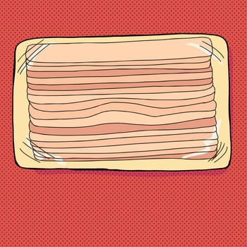 Hand drawn bacon package over red background