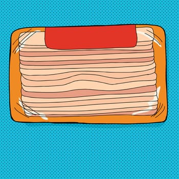 One bacon package with blank label over blue
