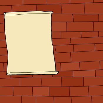 Single blank poster on cartoon brick wall background