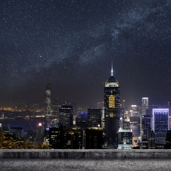 Hong Kong city skyline in night.