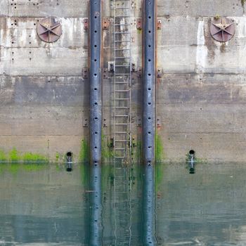 Ladder into the water, industrial water, harbour