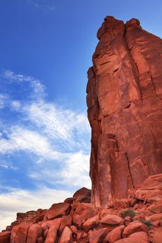 Rock Tower Park Avenue Section Arches National Park Moab Utah USA Southwest. Classic sandstone hoodoo and famous landmark in Arches National Park.