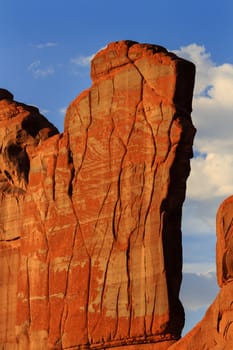 Orange Rock Wall Patterns Park Avenue Section Arches National Park Moab Utah USA Southwest. Classic sandstone rock wall at Sunset  in Arches National Park.