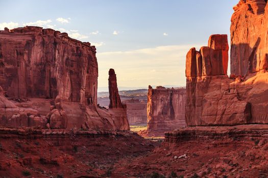  Park Avenue Section Arches National Park Moab Utah USA Southwest. Classic sandstone hoodoo and famous landmark in Arches National Park.