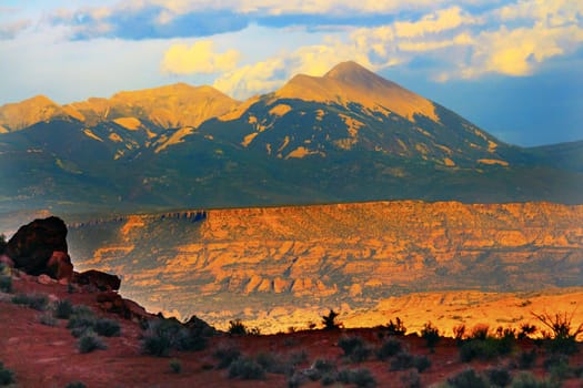 La Salle Mountains Red Rock Canyon Arches National Park Moab Utah USA Southwest. 