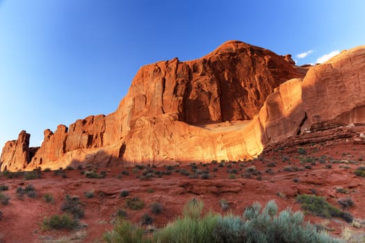  Park Avenue Section Arches National Park Moab Utah USA Southwest. Classic sandstone walls, hoodoos and famous landmark in Arches National Park.