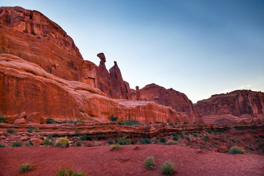 Queen Nefertiti Rock Park Avenue Section Arches National Park Moab Utah USA Southwest. Classic sandstone hoodoo and famous landmark in Arches National Park.