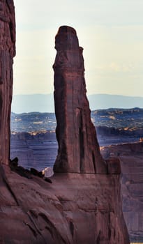 Shaft Rock Park Avenue Section Arches National Park Moab Utah USA Southwest. Classic sandstone hoodoo and famous landmark in Arches National Park.