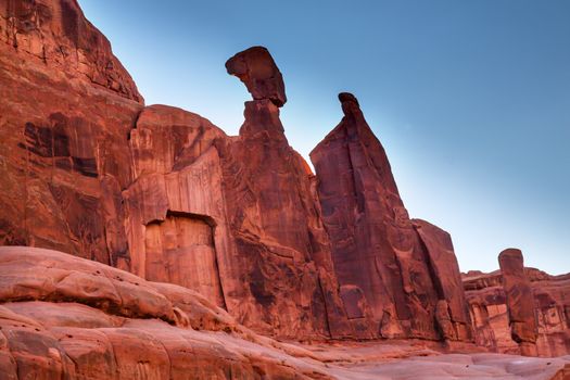 Queen Nefertiti Rock Park Avenue Section Arches National Park Moab Utah USA Southwest. Classic sandstone hoodoo and famous landmark in Arches National Park.