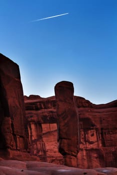 Sausage Rock Blue Plane Trail Rock Park Avenue Section Arches National Park Moab Utah USA Southwest. Classic sandstone hoodoo and famous landmark in Arches National Park.