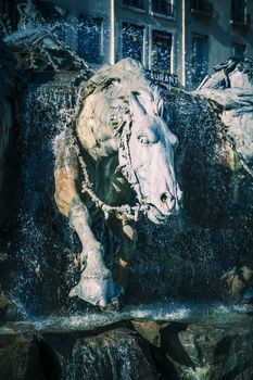 Horses of Bartholdi Fountain in Lyon, France
