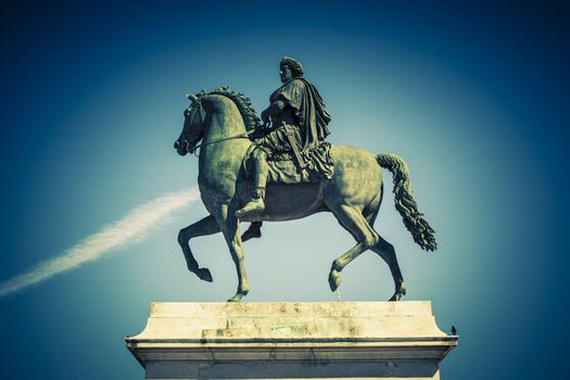 Equestrian statue of Louis XIV, Place Bellecour in Lyon, France. Special photographic processing.