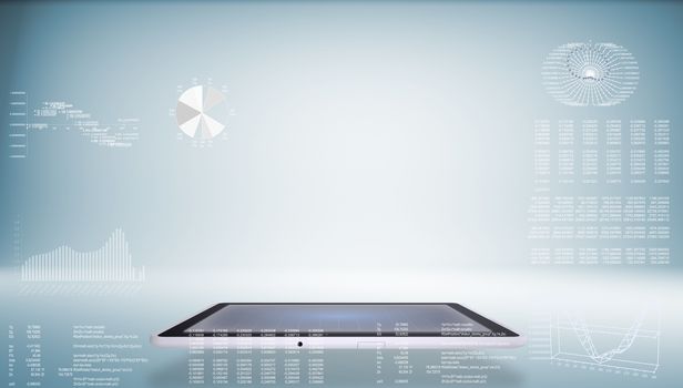 Tablet pc. On background of the high-tech graphs