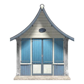 3D digital render of a wooden beach hut isolated on white background