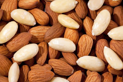 background  of group of brown and white almond closeup