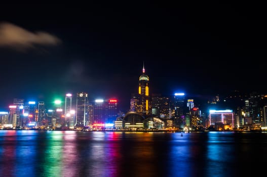 the view of city and light at night in Hongkong
