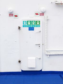 White metal door of an modern cruise ship