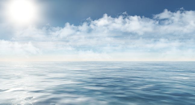 Arctic sea landscape with clouds and sun