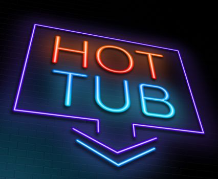 Illustration depicting an illuminated neon sign with a hot tub concept.