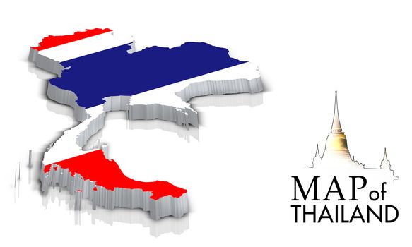 Map of Thailand with flag isolated on white