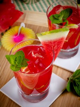 Freshly served watermelon mojito cocktails