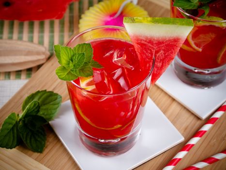 Freshly served watermelon mojito cocktails