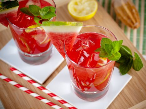 Freshly served watermelon mojito cocktails