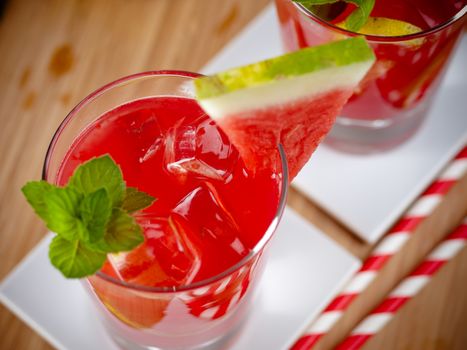 Freshly served watermelon mojito cocktails